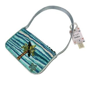Tropical Surfboard Beaded Bag Palm Tree Beach Vacation Travel Purse India NWT